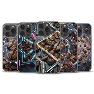 Futuristic Coffee Bean Phone Case, Soft Gel TPU Cover for iPhone 17, Samsung S26