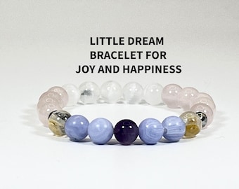 Little Dream Bracelet for Girls • Amethyst, Blue Lace Agate, Citrine, Rose Quartz & Selenite • Joy and Happiness Crystal Bracelet