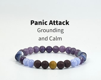 Panic Attack Grounding and Calm Crystal Bracelet, Anxiety Relief Bracelet, Mookaite Blue Lace Agate Amethyst Sodalite Lepidolite