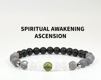Spiritual Awakening Ascension Bracelet | High Vibration Protection | Moldavite Selenite Labradorite Iolite Shungite | Energy Healing Crystal