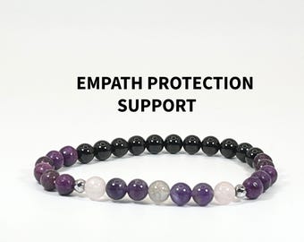 Empath Protection Bracelet | Labradorite, Amethyst, Rose Quartz, Lepidolite, Black Tourmaline Healing Crystals