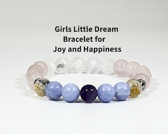 Girls Little Dream Bracelet • Amethyst, Blue Lace Agate, Citrine, Rose Quartz & Selenite • Joy and Happiness Crystal Bracelet