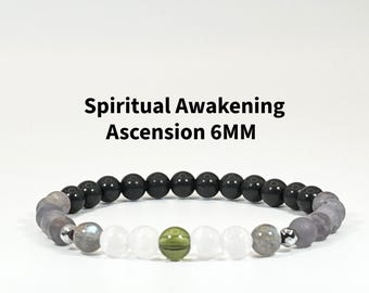Spiritual Awakening Ascension Bracelet | High Vibration Protection | Moldavite Selenite Labradorite Iolite Shungite | Energy Healing Crystal
