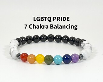 LGBTQ Pride Chakra Bracelet | 7 Chakra Healing Crystal Bracelet | Rainbow Gemstone Beaded Bracelet | Spiritual Balance & Protection Jewelry
