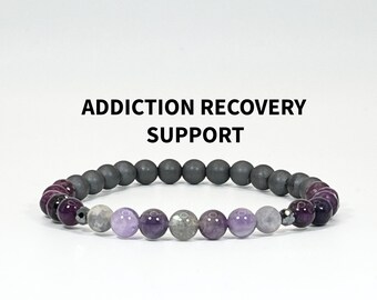 Addiction Recovery Bracelet | Labradorite, Amethyst, Iolite, Lepidolite, Hematite Beads