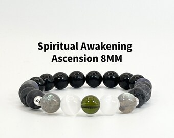 Spiritual Awakening Ascension Bracelet | High Vibration Protection | Moldavite Selenite Labradorite Iolite Shungite | Healing Crystal 8MM