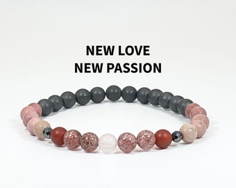 New Love New Passion Crystal Bracelet | Rose Quartz, Strawberry Quartz, Carnelian, Rhodonite, Hematite | Heart Chakra Healing Jewelry Gift