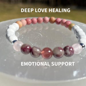 Deep Love Healing | Rose Quartz Rhodonite Strawberry Quartz Bracelet | Heart Chakra Emotional Support Jewelry