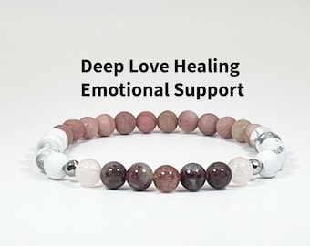 Deep Love Healing | Rose Quartz Rhodonite Strawberry Quartz Bracelet | Heart Chakra Emotional Support Jewelry