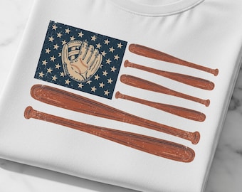 Retro American Flag Baseball PNG, Game Day, 4th of July (Digital Download)