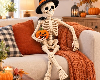 Crochet Skeleton Pattern,  Amigurumi Skeleton Crochet Pattern,  Halloween Skeleton Doll, Spooky Halloween Decor, Digital PDF Pattern