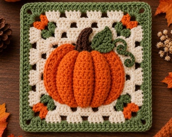 Pumpkin Granny Square Crochet Pattern | Textured Fall Decor Motif (PDF Download)