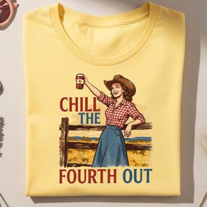 Retro Cowgirl Chill the Fourth Out PNG, Independence Day Sublimation Design (Digital Download) image 7