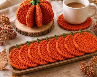 Pumpkin Coaster Set Crochet Pattern - 8 Coasters Become One 3D Pumpkin