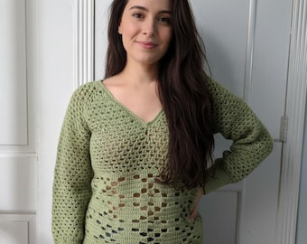 Victorian V Neck Cardigan Top | Medium Experience Crochet pattern PDF | Instant Download