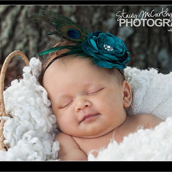 Baby Headband, Peacock headband, Baby flower headband, Newborn headband, Newborn photo prop, Newborn Flower headband