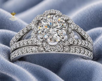 IGI Certified 3 Carat Round Halo Engagement Ring, 14K White Gold Wedding Ring Gift