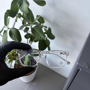 Lunettes de vue chromées CH, montures transparentes et argentées, style gothique/punk/croix/an 2000