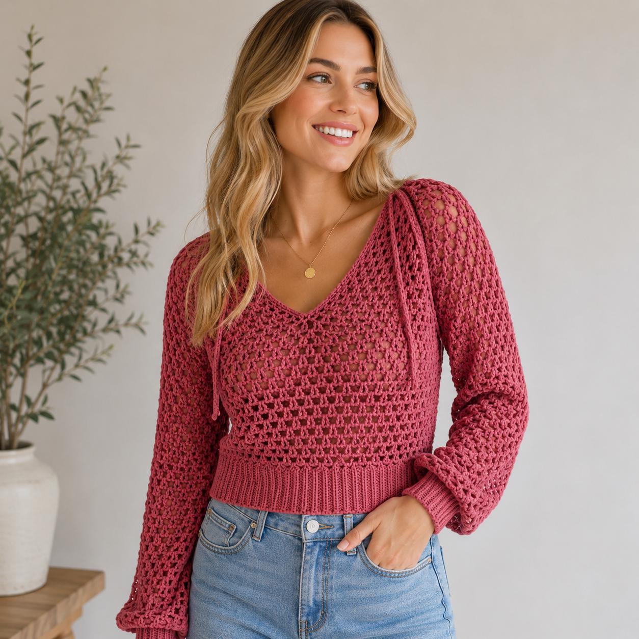 30 Mesh Sweater Crochet Patterns for Airy Layers, Pullovers, and Cardigans 26 Rosewood Mesh Sweater Crochet Pattern