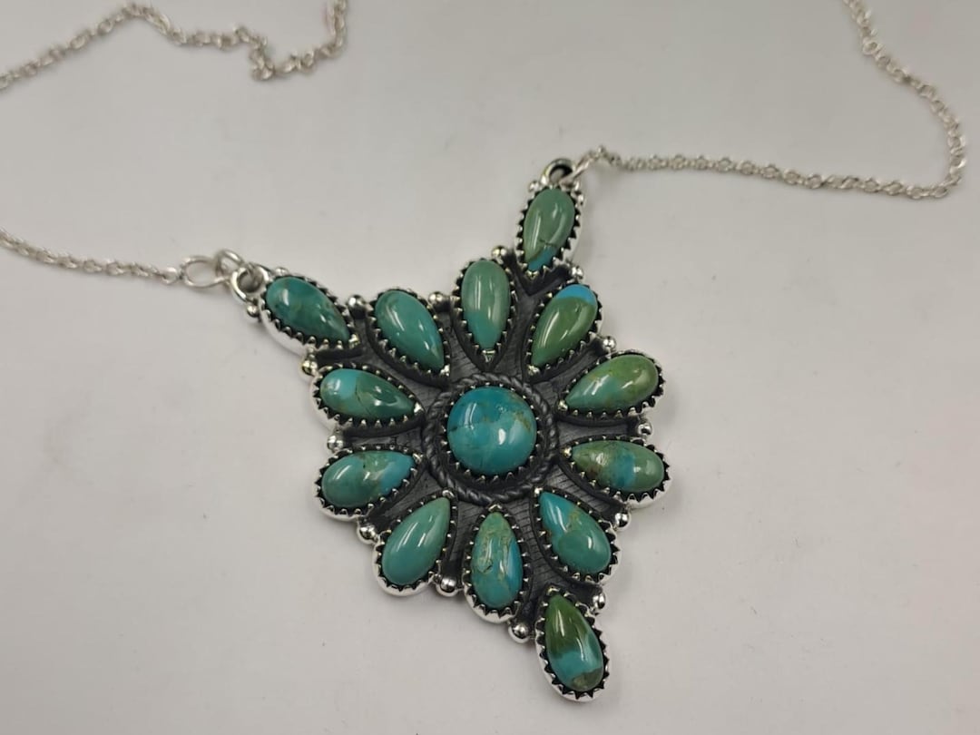 Handmade Kingman Turquoise Cluster Necklace, Sterling Silver ...