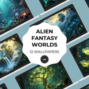 Alien Fantasy Wallpaper Pack – Bioluminescent 4K Desktop Backgrounds, Glowing Jungle & Floating Islands