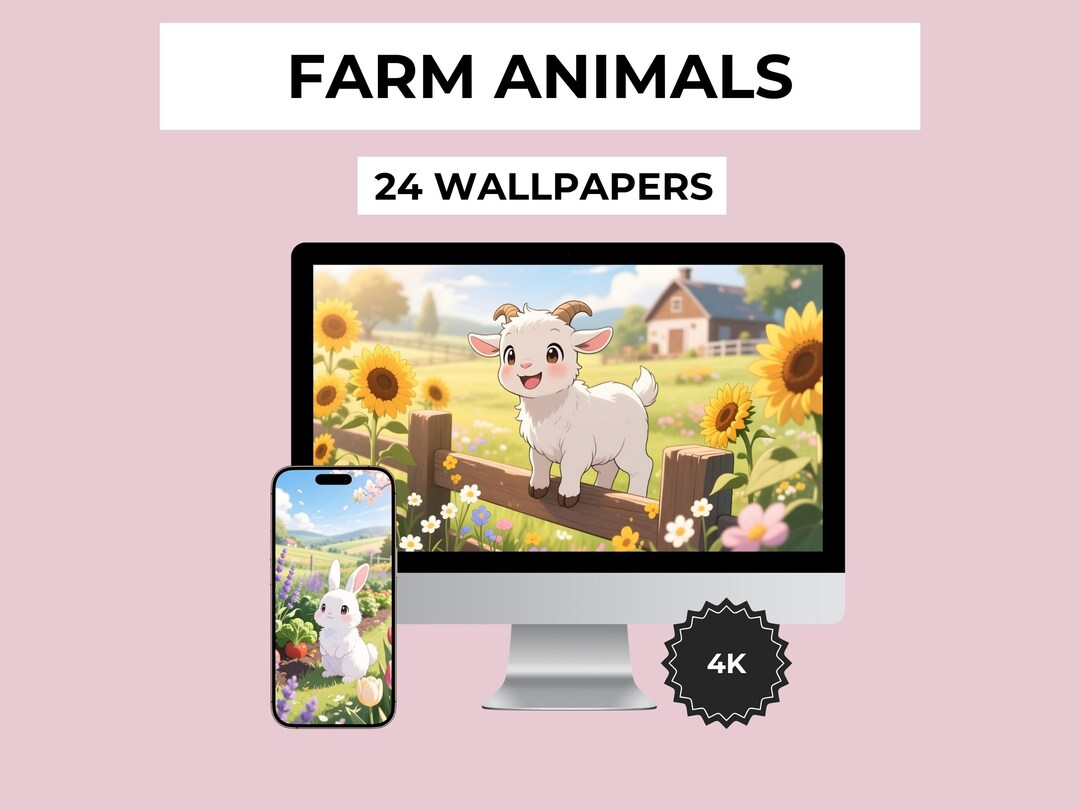 Spring Farm Animals Wallpaper Pack – 24 Kawaii Anime Style, Pastel ...