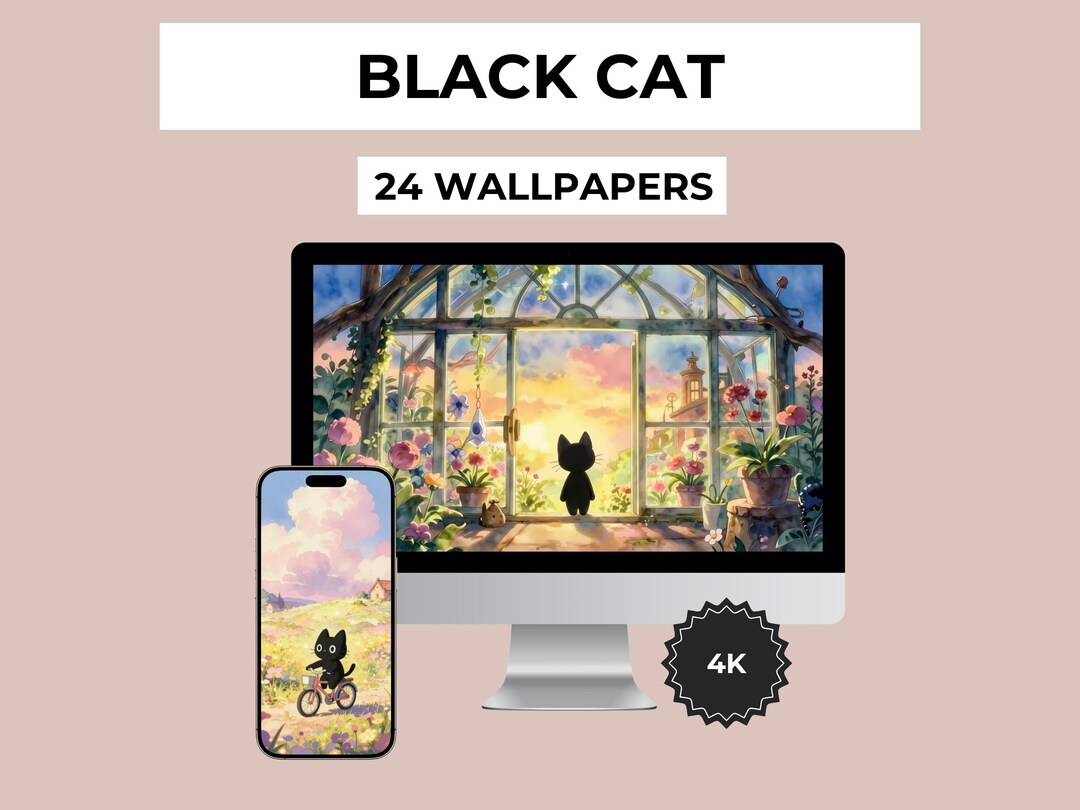Black Cat Ghibli Inspired Wallpaper Pack – 24 4K Cozy Kawaii ...