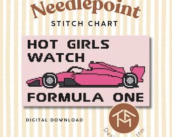 Hot Girls Watch Formula One Digital Needlepoint Stitch Chart