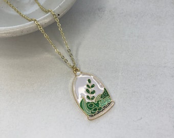 Plant Necklace, Terrarium Necklace, Plant Lady Necklace, Plant Lovers Necklace, Succulent Necklace, Plant Lover Gift, Green Thumb Gift