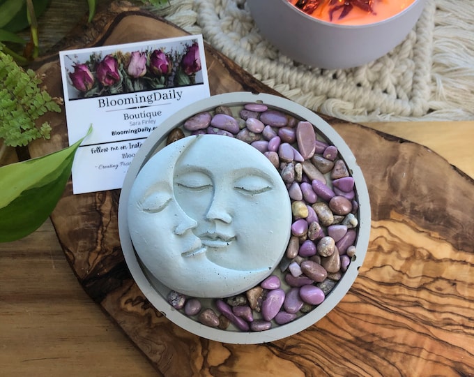 Concrete Moon Diffuser with Crystals: Aromatherapy Essential Oil Diffuser