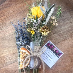 MOON GODDESS Selenite Crystal Bouquet: Dried Flowers, Cedar Smudge Stick, Moon Pendant