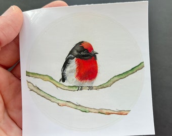 Bird Stickers, Red Bird Stickers, 2 inch Vinyl Bird Watcher Sticker, Art Stickers, Cottage Core Art, Bird Stickers for Water Bottles,