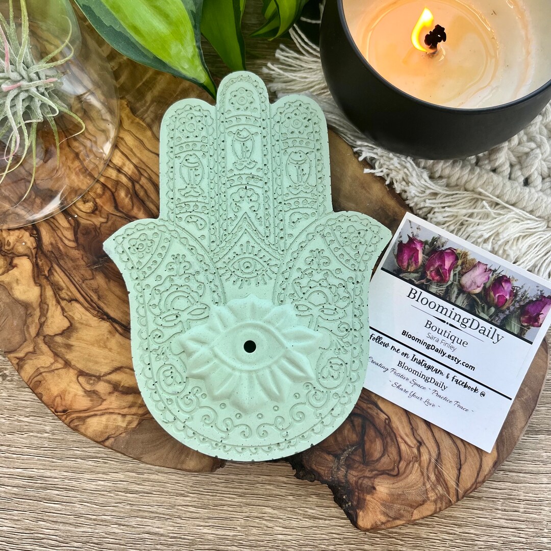 Concrete Incense Holder, Hamsa Hand Incense Holder, Cement Hamsa Hand Incense Holder, Evil Eye