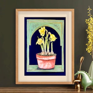 Daffodil Flower Art Print: Rustic English Cottage Decor