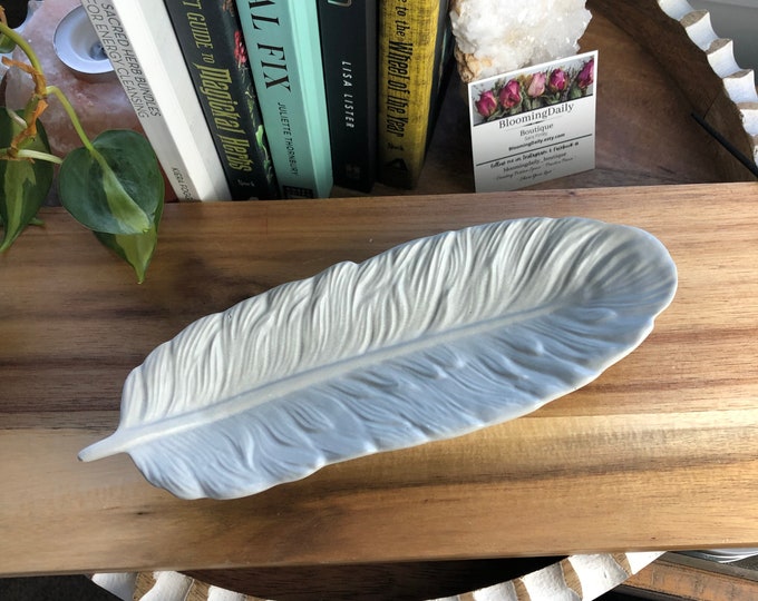 Concrete Feather Tray: Handmade Smudge Stick, Crystal & Jewelry Dish