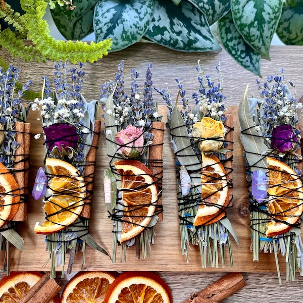 Energy Release Smoke Cleansing Bundle: Floral Sage Wand with Crystal