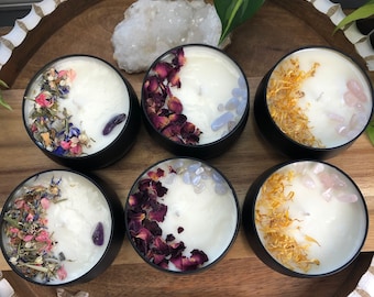 Soy Intention Candles with Crystals and Flower Petals, Cozy Home Scented Candles, Crystal Affirmation Candles, Positive Intention Candles,
