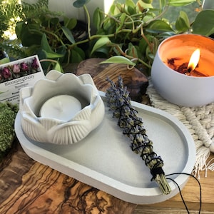 Concrete Candle Holder, Lotus Tea Light Holder, Palo Santo stick / Incense Holder, Air Plant Holder, Concrete Candle Holder and Dish Set,