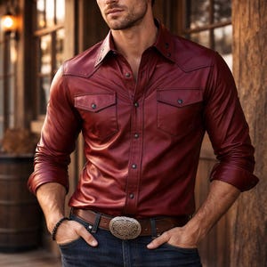 Men's Handmade Leather Western Shirt | Tailored Fit Cowboy Style