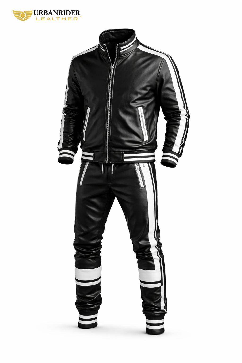 Men's Handmade Lambskin Leather Tracksuit Set, Sporty Streetwear Outfit, Slim Fit Jogger Set