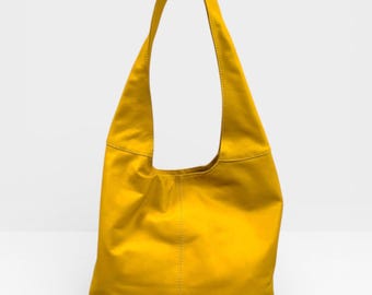 Sac hobo jaune en cuir italien souple | Grand sac à main souple | Sac à main porté épaule de tous les jours pour femme