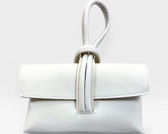 White Italian Leather Crossbody Bag With Detachable Strap for Women