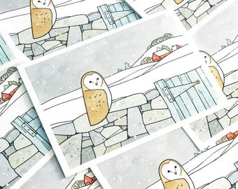 Barn Owl Winter Farm Christmas Card Set - 10 cards