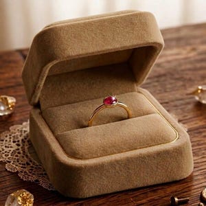 Bague solitaire en rubis classique, cadeau bague empilable en or moderne pour elle, bague solitaire en rubis rouge, bague de fiançailles en or d'inspiration vintage