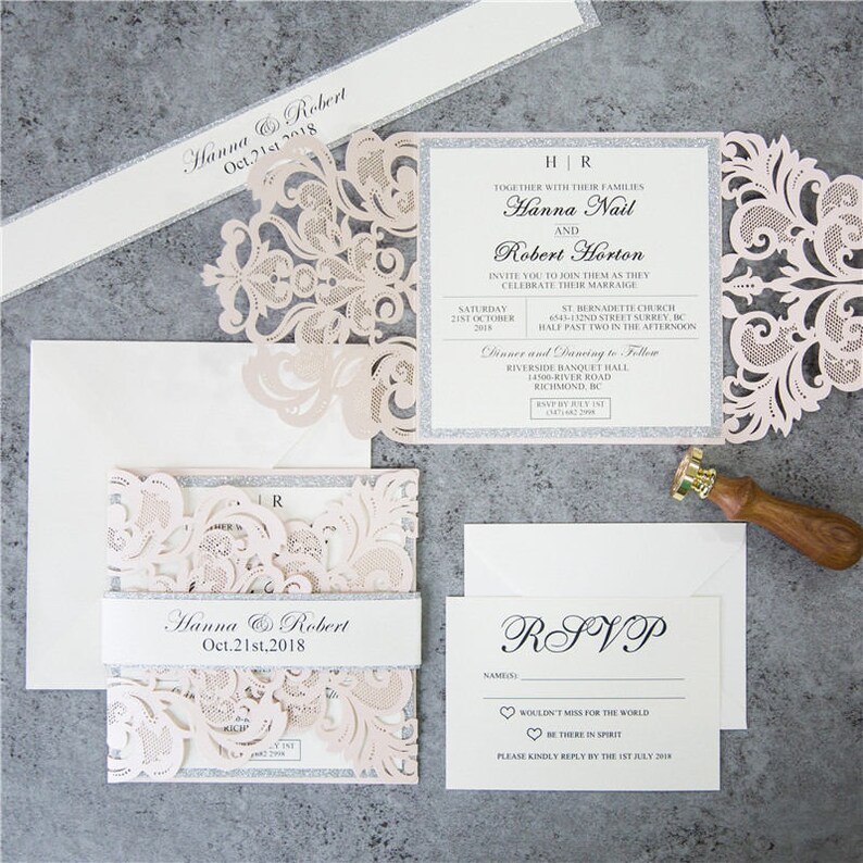 Diy Invitation Kit Blush And Silver Glitter Laser Cut Invites Etsy