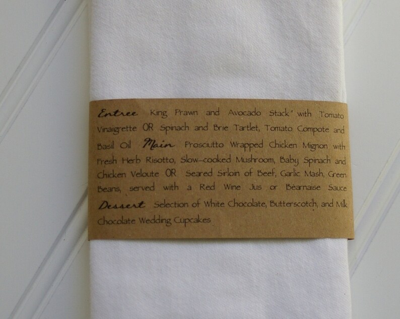 Kraft Napkin Ring Menus Handmade Custom Wedding Menu. Napkin Etsy