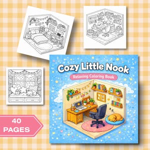 Cozy Little Nook Coloring Book for Adults & Kids, Cute Cozy Room Coloring Pages, Bold and Easy Interior Scenes, 40 Pages Printable PDF + PNG