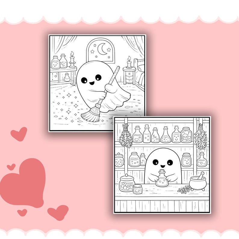 Spooky Cute Coloring Book, Kawaii Witchy Magic Scenes, Gothic Fantasy Characters, Dark Cute Aesthetic Pages, Printable Witch Theme Art image 5
