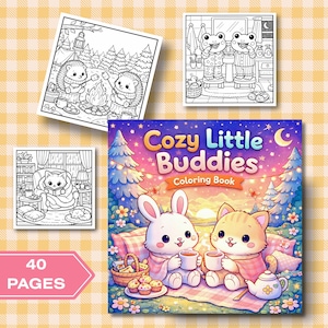 Cozy Little Buddies Coloring Book for Adults, Cute Cozy Animal Friends Coloring Pages, Kawaii Animals Bold and Easy Relaxing Coloring Book