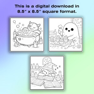Spooky Cute Coloring Book, Kawaii Witchy Magic Scenes, Gothic Fantasy Characters, Dark Cute Aesthetic Pages, Printable Witch Theme Art image 4